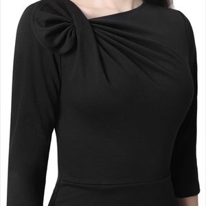 Elegant Black Dress - asymmetric bow neck